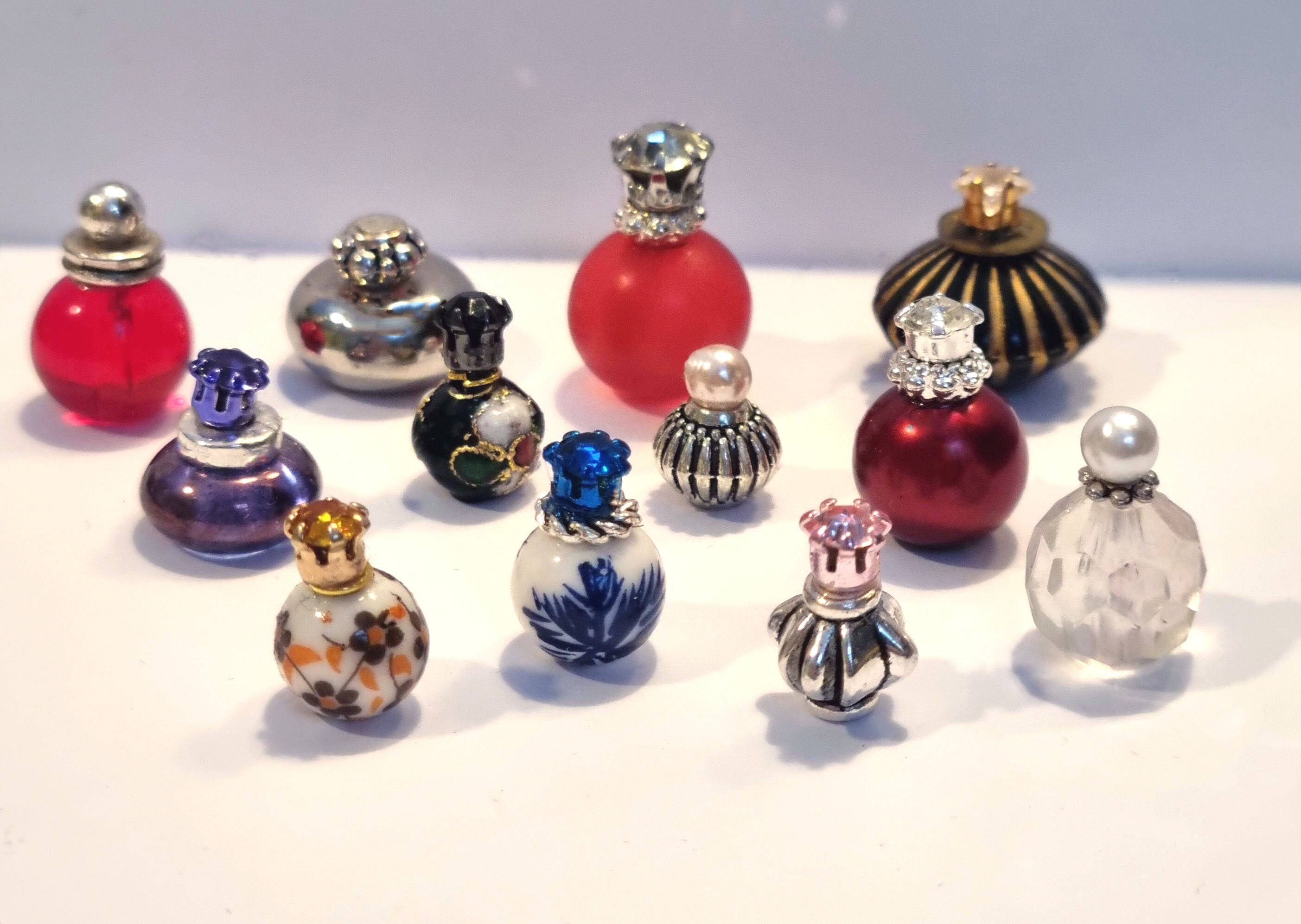Stunning Unique Vintage Boudoir Styled Perfume Bath Oil Bottles for Dolls House 1:12. Handmade.