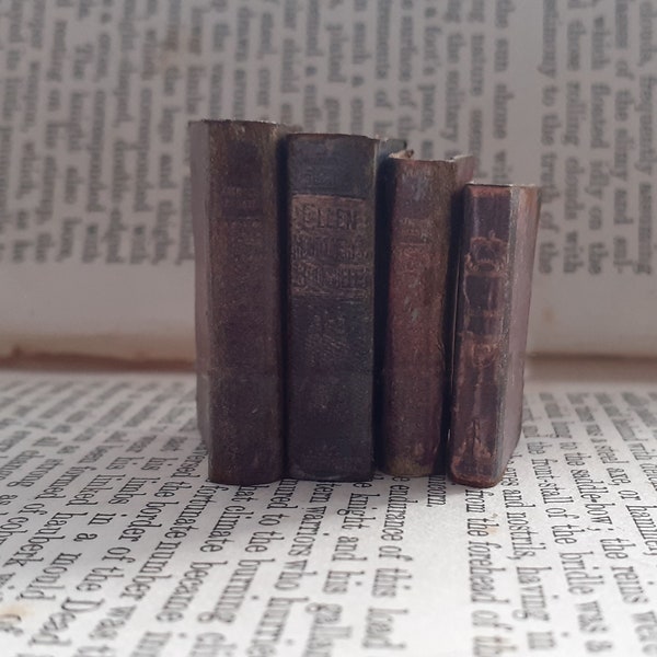 4 Miniature Antique Books for Diorama, Dolls House. Double Sided Paper Kit or finished item. 2.6 cm - 3.4 cm