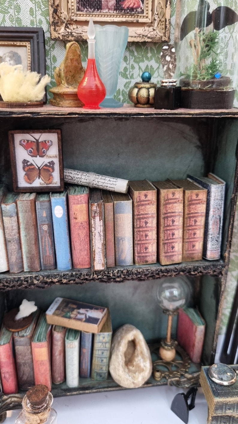 Dollhouse Secret Compartment Book - Kit or Made-up. Plus 2 Non-Opening Books Diorama Library Apothecary. 1:12 Miniature Antique Style. image 10