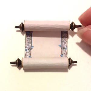 Dollhouse Miniature Medieval Ancient Scroll, Rolls - Unrolls with Bronze End Details or Pile of Manuscripts & Basic Tied Scrolls. 12th Scale