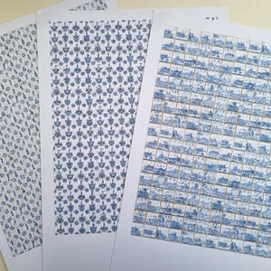 Dollhouse Delft Wallpaper, Blue Patterned Tiles. Delft Boats, People, Coats of Arms, Windmills. 12th Scale. Heavyweight Paper Print 160g