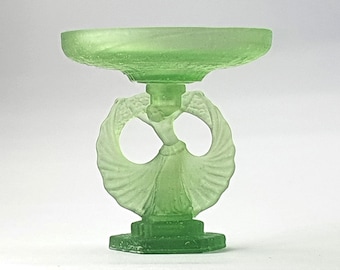 Dolls House Art Deco Resin Ornament Glass Look &#39;Green Girl&#39; with Flowing Skirt - Fancy Fruit or Sweet Bowl. 3 sizes. 1/12 1/24 1/48