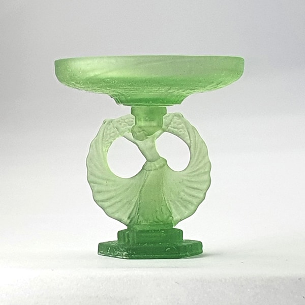 Dolls House Art Deco Resin Ornament Glass Look 'Green Girl' with Flowing Skirt - Fancy Fruit or Sweet Bowl. 12th, 24th or 48th Scale.