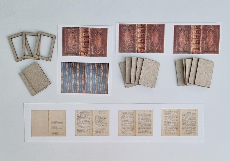 Dollhouse Secret Compartment Book - Kit or Made-up. Plus 2 Non-Opening Books Diorama Library Apothecary. 1:12 Miniature Antique Style. Kit + 2 books kit