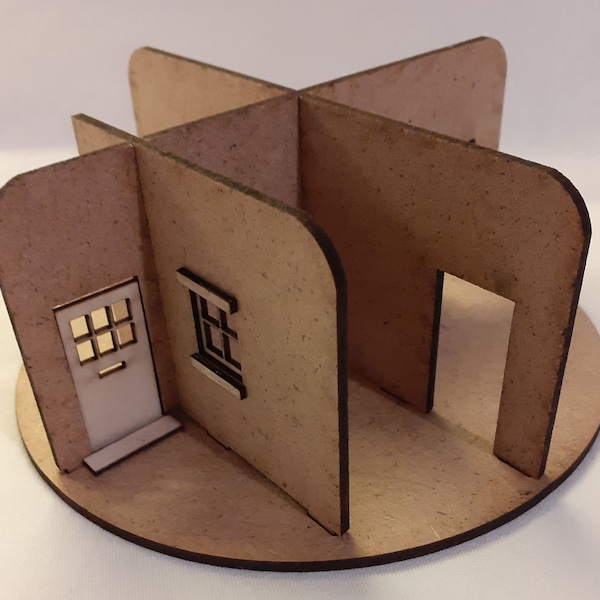 Willowbrook Cottage is a Unique Circular Basic Blank kit for a 4 room Diorama Scene Dolls House. 16 or 32 cm dia. 1/48 or 1/24