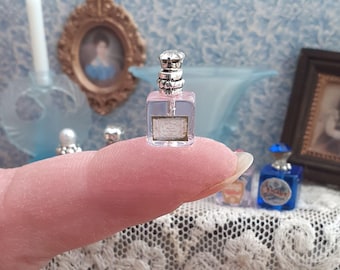 Stunning Unique Vintage Boudoir Styled Square Perfume Bottle with Label for Dolls House 1:12. Handmade, Pretty, Bedroom, Dressing Table