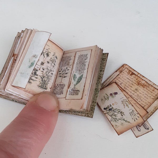 Miniature aspect antique apothicaire guérisseur herboriste livre de recettes kit « à faire soi-même » ou « reconstitué ». Pour maison de poupée. Impression papier 1:12