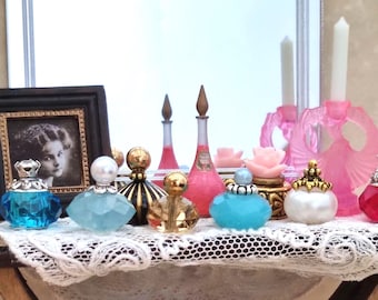 Dolls House 6th or 12th  Scale Perfume Bottles Vintage Boudoir Bath Oil for Bedroom Dressing Table. Handmade.