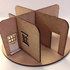 Willowbrook Cottage Dollhouse, a Unique Circular Basic Blank Kit with 4 Rooms + Door & Window. 2 Sizes - 48th or 24th Scale. Easy Assemble.