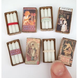 Vintage/Art Deco/Nouveau/Victorian Pack of 3 Candles in a Little Cardboard Box for Dolls House.  4 Different Styles. 1/12