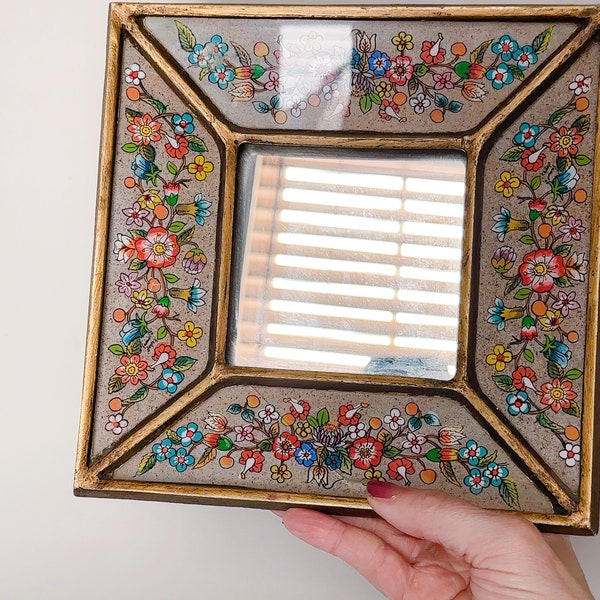 Vintage Hand Painted Square Peruvian Mirror