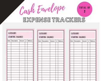 3 Pink Expense Cash Inserts, A6 Cash Envelopes, Digital Download, Finance Tracker, Fits Most Envelopes, PDF Printable, Simple Budget, Simple