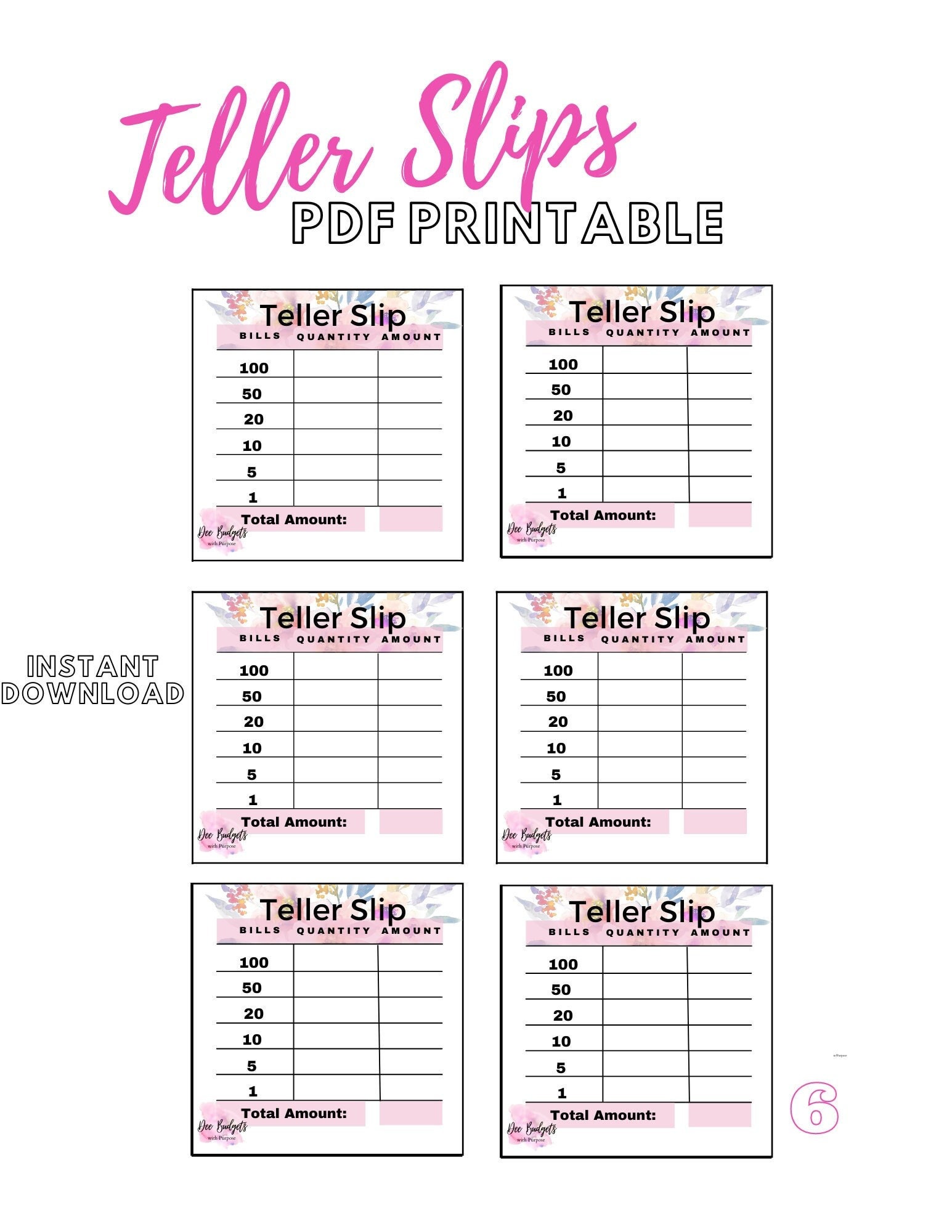 Teller Slips Cash Breakdown Printable Cash Breakdown Bank Etsy