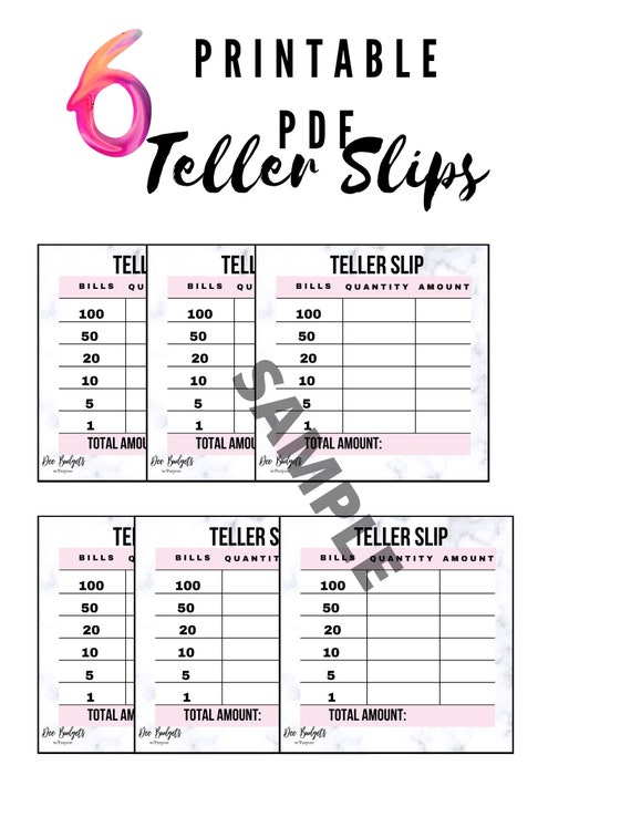 6 Pink Teller Slips PDF Printable Instant Download Digital | Etsy