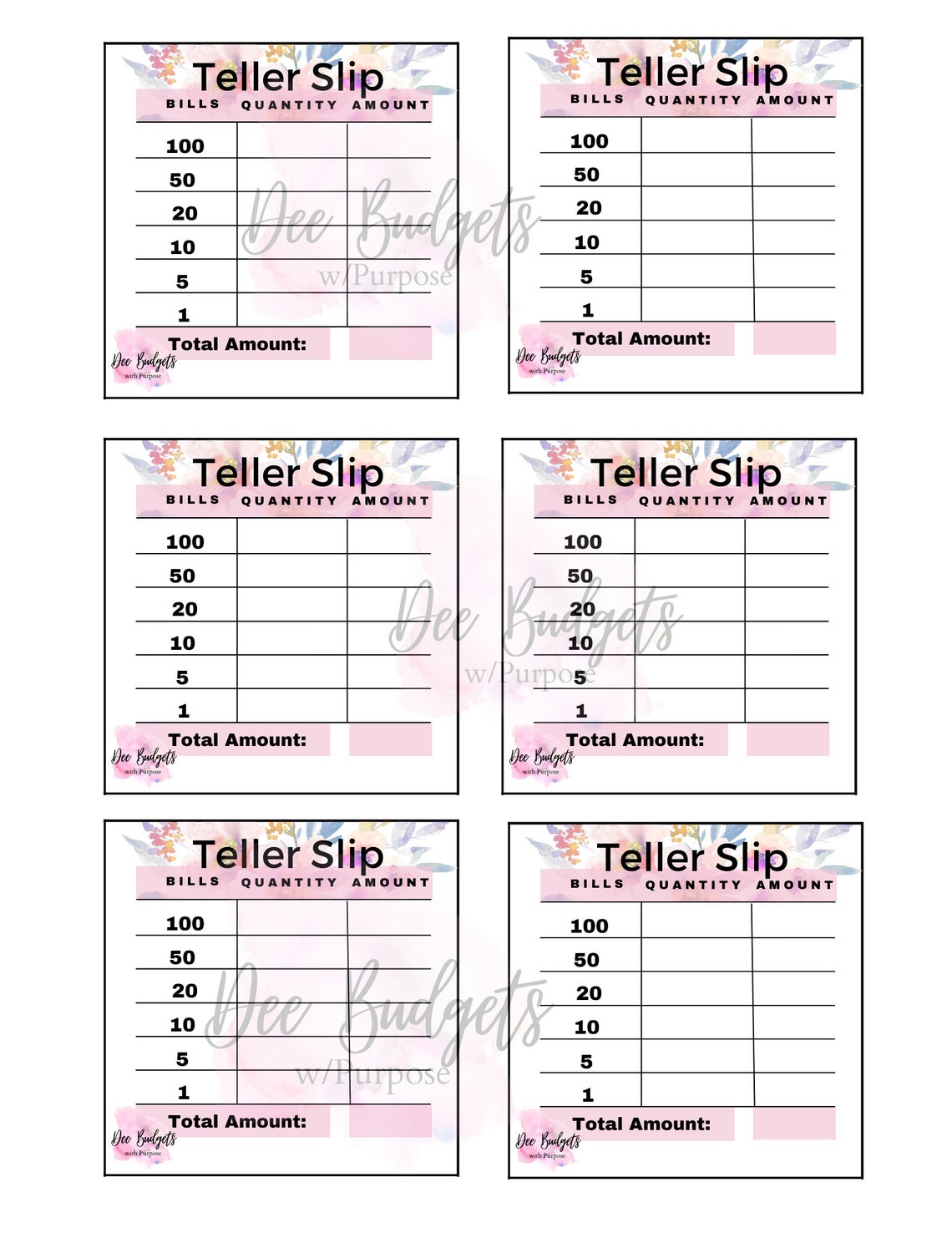 Teller Slips, Cash Breakdown, Printable Cash Breakdown, Bank Teller ...