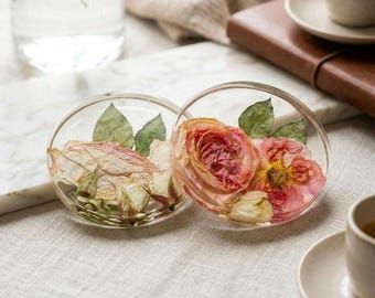 Resin Wedding Bouquet Coasters, Funeral Flower Preservation Keepsake, Custom Coaster Set with Dried Flowers