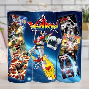 Tumbler wrap design for 20 - 30 Oz skinny/tapered, sublimation of 80's retro cartoon protector of the universe mega robot... Voltron