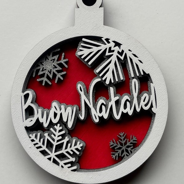 Buon Natale Merry Christmas (Italian) - multilayered ornament files - SVG cut files - Laser cuter ready - original design