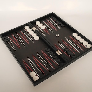 Black Faux Leather Backgammon Set 48 cm - Classic Magnetic Board Game Gift for Home