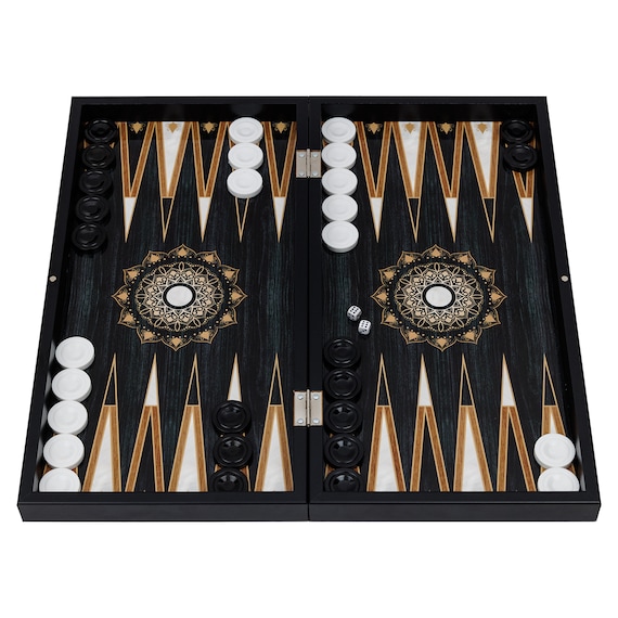 Wooden Backgammon Set 48 cm Desert Mandala Design, Classic Strategy Board Game Gift
