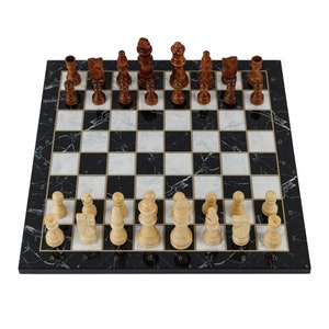 Marble Design Classic Wooden Chess Set - 37 cm Chess and Checkers Board Game - Perfect Gift for Family, Friends, and Chess Lovers