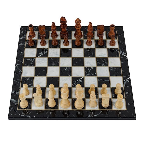 Marmor Design Klassisches Schachspiel aus Holz 37 cm Schach und Dame Spiel Chess Board Set