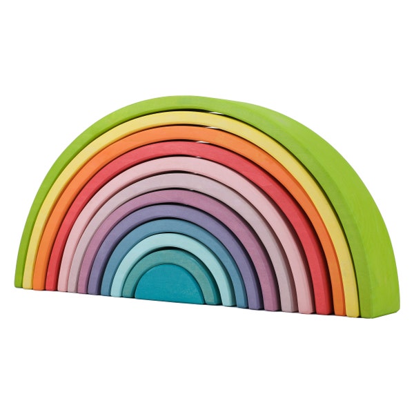 Regenbogen Montessori Spielzeug aus Lindenholz 12 Teile Pastell Bögen Kinderspielzeug Holzspielzeug Geschenk für Kinder