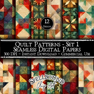 Quilt Pattern Seamless Digital Papers, Commercial Use, Instant Download, Digital Clipart, Seamless Quilt, Blanket Clipart, Quilt Clipart