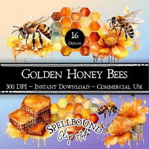 Honey Bees Digital Clipart, Commercial Use, Instant Download, Bee Clip Art, PNG, Nature Clipart, Bug Clipart, Honey Clipart, Honeycomb