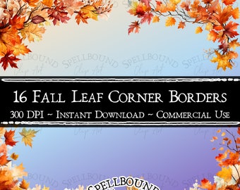 Fall Leaf Corner Border Digital Clipart, Commercial Use, Instant Download, Fall Leaves Clipart, Fall Clipart, Autumn Clip Art