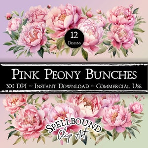 Pink Peonies Digital Clipart Commercial Use Instant Download Peony Bouquet Clip Art, PNG