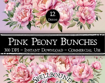Peonie rosa Digital Clipart uso commerciale Download immediato peonia Bouquet Clip Art, PNG