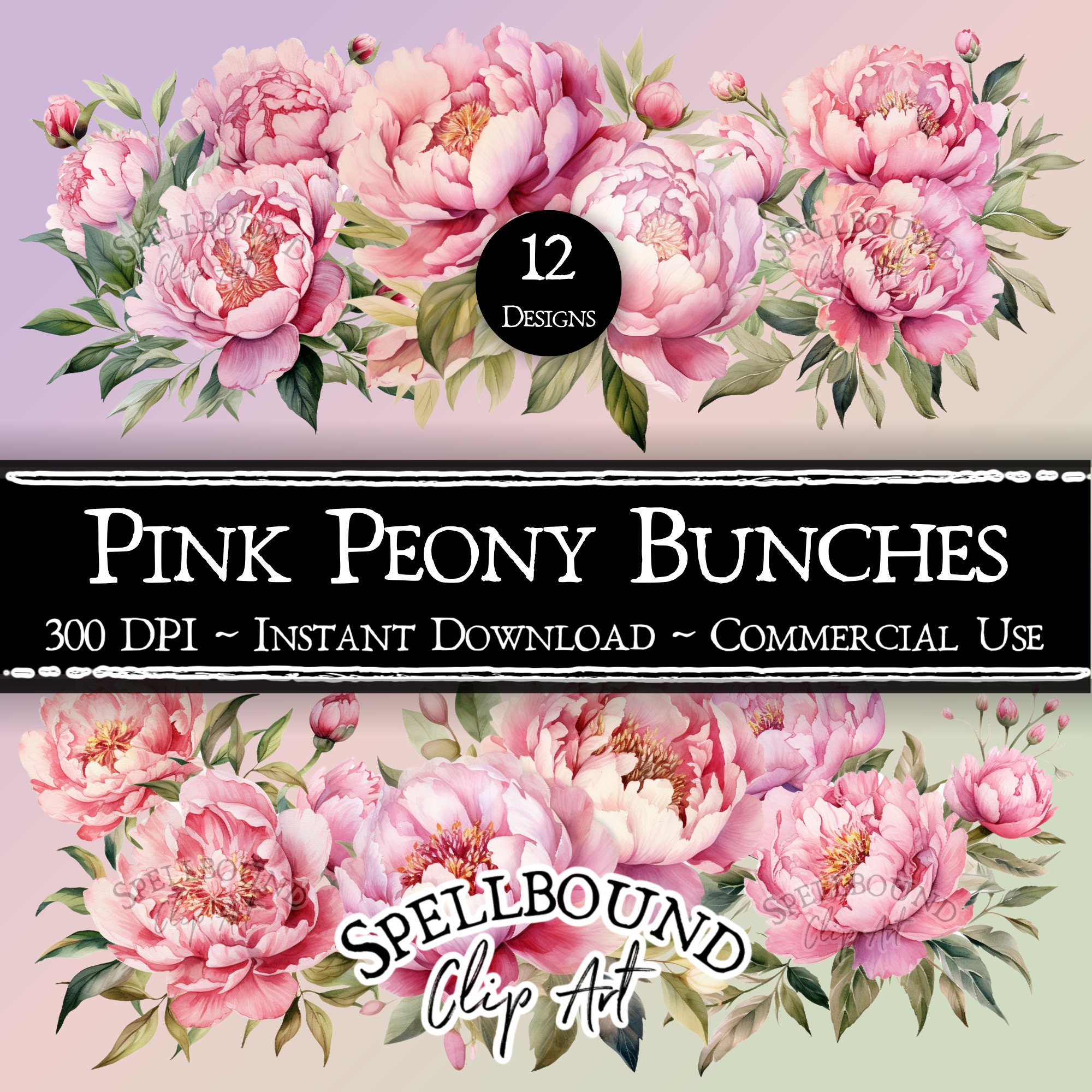 Pink Peonies Digital Clipart Commercial Use Instant Download Peony ...