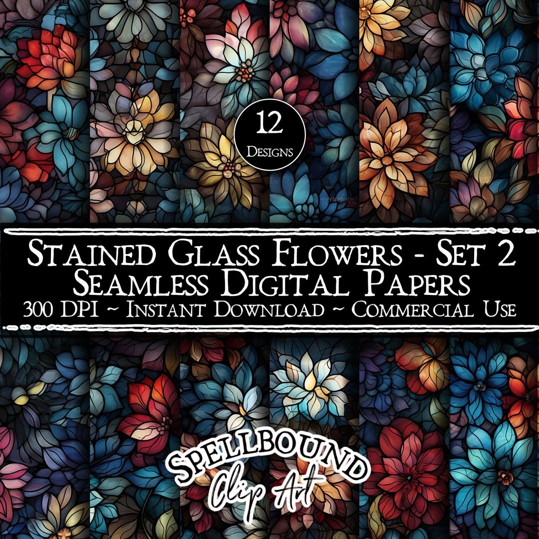 Stained Glass Flower Seamless Digital Papers, Commercial Use, Instant ...