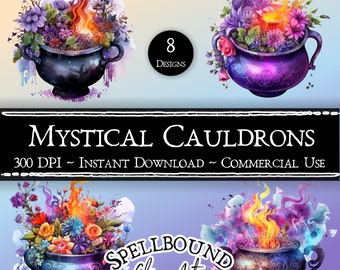 Mystical Witch Cauldrons Digital Clipart, Commercial Use, Instant Download, Pagan Clipart, Wiccan Clipart, Halloween Clip Art, PNG