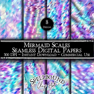 Iridescent Mermaid Scales Seamless Digital Papers, Commercial Use, Instant Download, Mermaid Clipart, Seamless Mermaid Scales