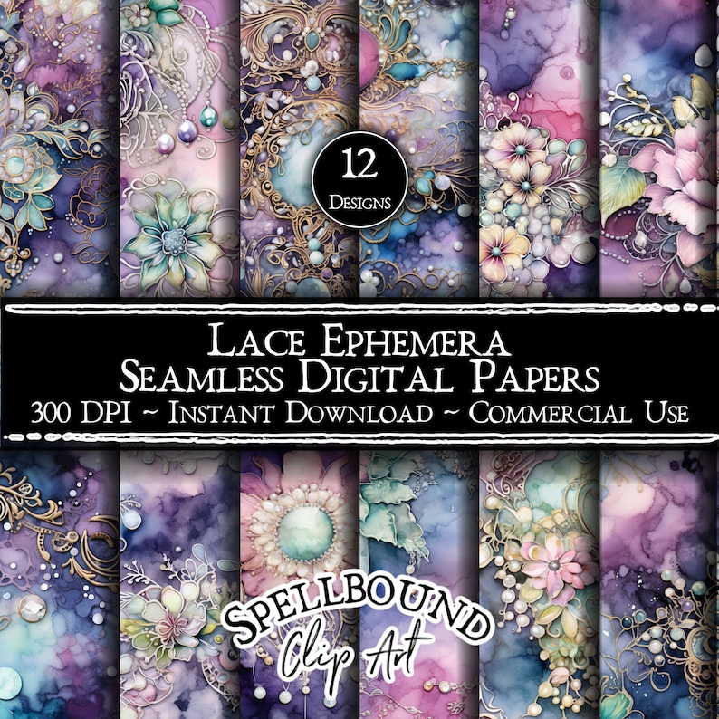 Lace Ephemera Seamless Digital Papers, Commercial Use, Instant Download ...