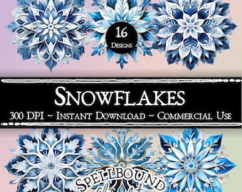 Snowflakes Digital Clipart, Commercial Use, Instant Download, Winter Clip Art, Snow Clipart, Christmas Clipart, PNG, Holiday Clipart