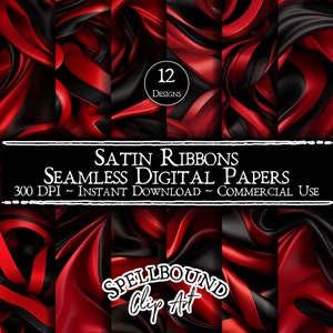 Rote und schwarze Satinbänder, nahtlose digitale Papiere, kommerzielle Nutzung, sofortiger Download, Sexy Clipart, Valentinstag ClipArt, Romantik Clipart