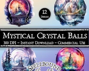 Crystal Ball Digital Clipart, Commercial Use, Instant Download, Witch Clip Art, Esoteric Clipart, Mystical Clipart, Divination Clipart