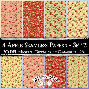 Apple Digital Papers, Sin costuras, Uso comercial, Descarga instantánea, Apple Clipart Clip Art