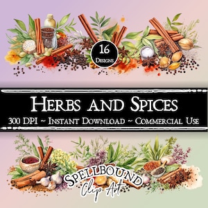 Herbs and Spices Digital Clipart, Commercial Use, Instant Download, PNG, Food Clipart, Cooking Clipart, Seasoning Clipart, Garlic Clipart