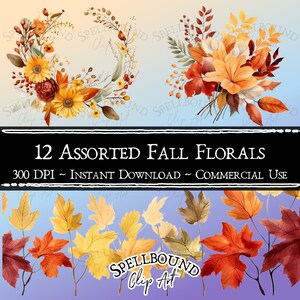 Fall Floral Assortment Digital Clipart, Commercial Use, Instant Download, Fall Clipart, Autumn Clip Art