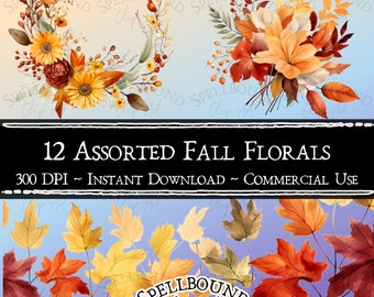 Fall Floral Assortment Digital Clipart, Commercial Use, Instant Download, Fall Clipart, Autumn Clip Art