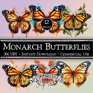 Monarchfalter, digitale Clipart, kommerzielle Nutzung, sofortiger Download, Magische ClipArt, PNG, Natur Clipart, Tier Clipart, Garten Clipart