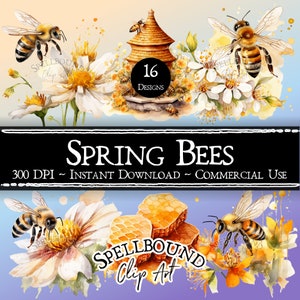 Spring Bees Digital Clipart, Commercial Use, Instant Download, Bee Clip Art, PNG, Honey Bee Clip Art, Nature Clipart