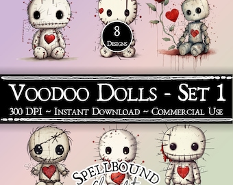Voodoo Dolls Digital Clipart, Commercial Use, Instant Download, Gothic Valentine's Day, PNG, Goth Clipart, Monster Clipart