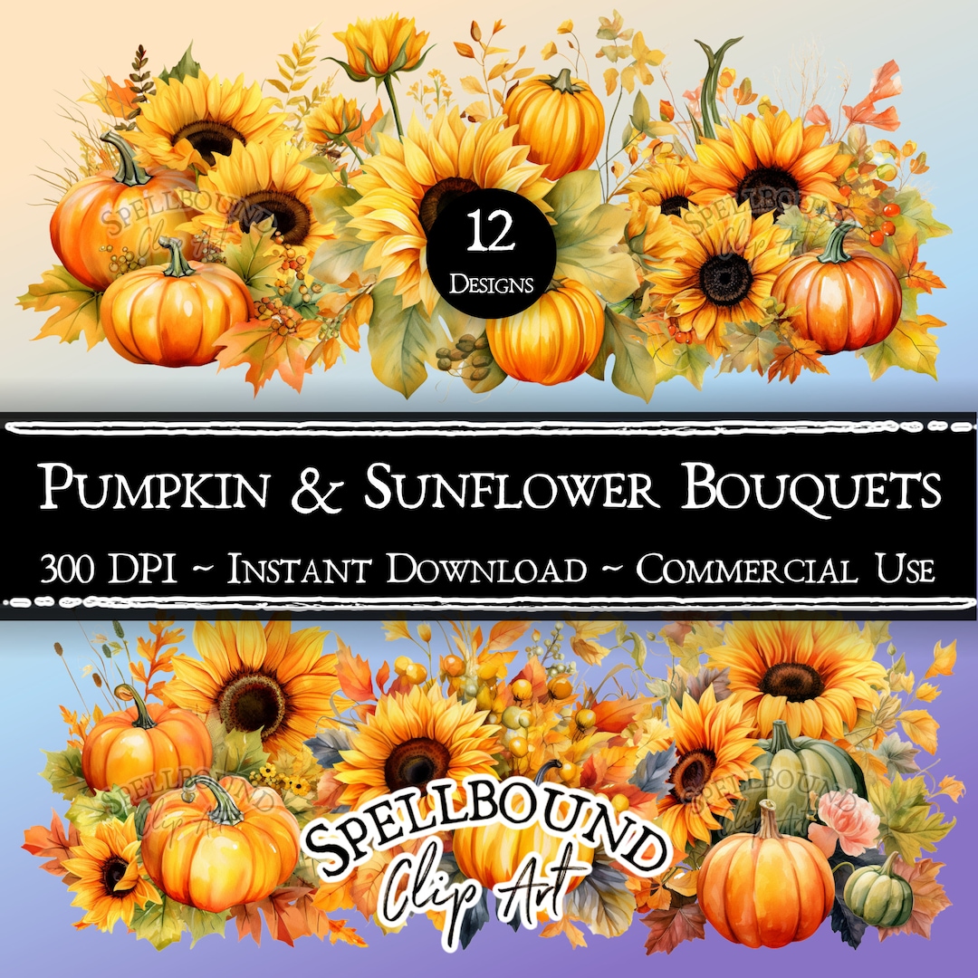 Pumpkin and Sunflower Bouquets Digital Clipart Commercial Use Instant ...