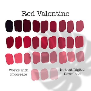 Procreate Color Palette, Red Colors, Valentines Day, Color Swatches, iPad Procreate Tools, Commercial Use