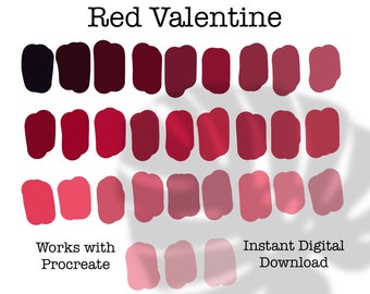 Tavolozza dei colori Procreate, Colori rossi, San Valentino, Campioni di colore, Strumenti Procreate per iPad, Uso commerciale